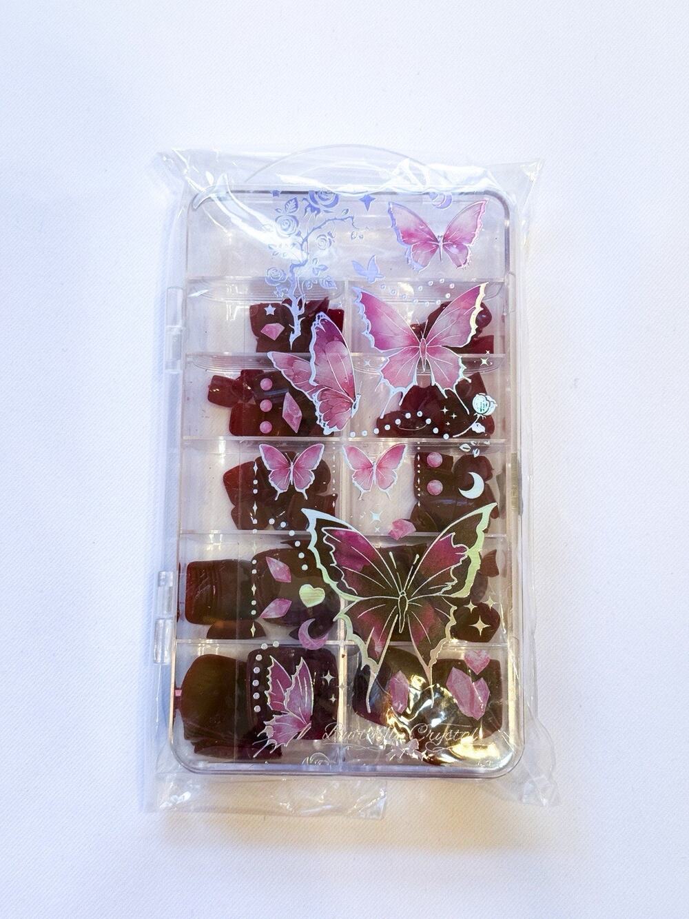 Toenails Gorgeous Burgundy Butterfly Collection Press On